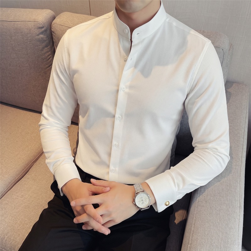 Mandarin Collar Formal Shirt Slim Fit - Men's Mandarin Collar Long Sleeve Shirt