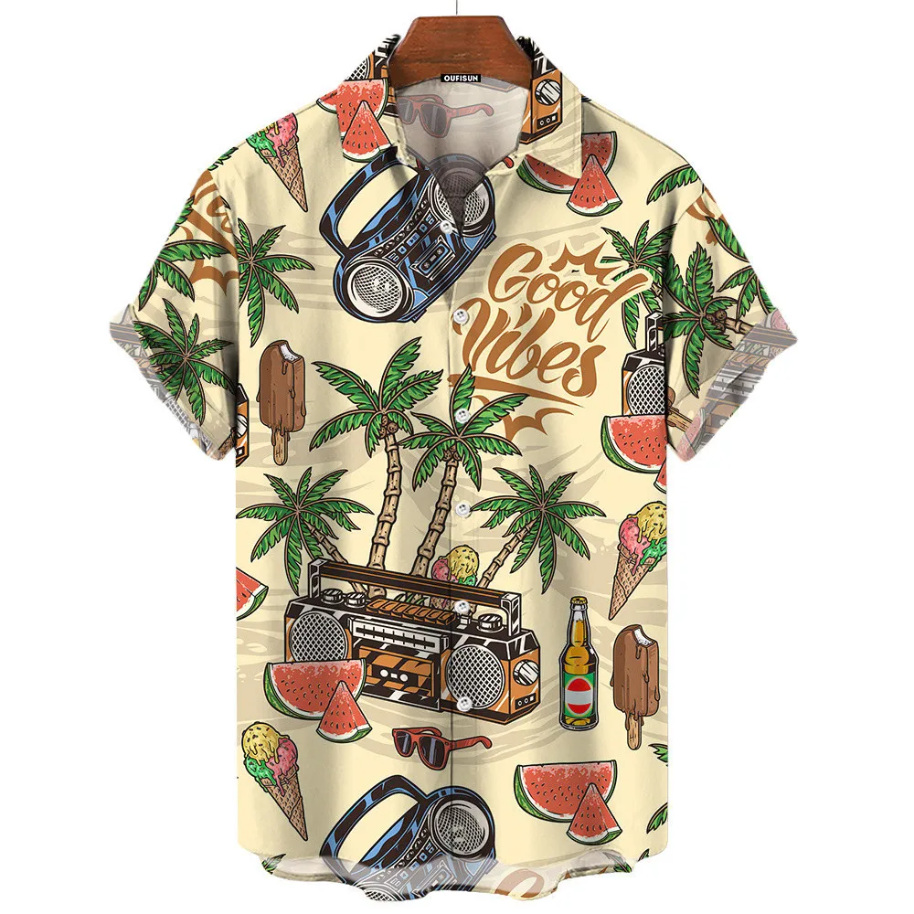 Men Retro Summer Good Vibes Ha - Vintage Hawaiian Floral Shirt 评论和价格