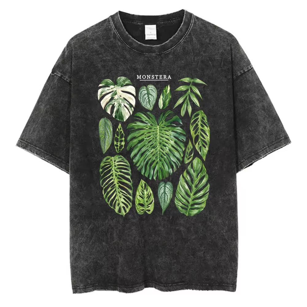 Monstera Leaves Graphic T-Shir - Acid Wash Vintage Graphic T Shirt 评论和价格