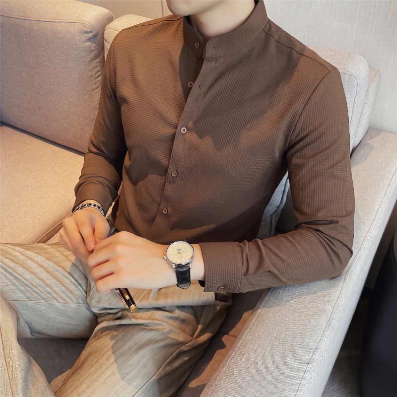 Men's Mandarin Collar Long Sle - Mandarin Collar Formal Shirt Slim Fit 评论和价格