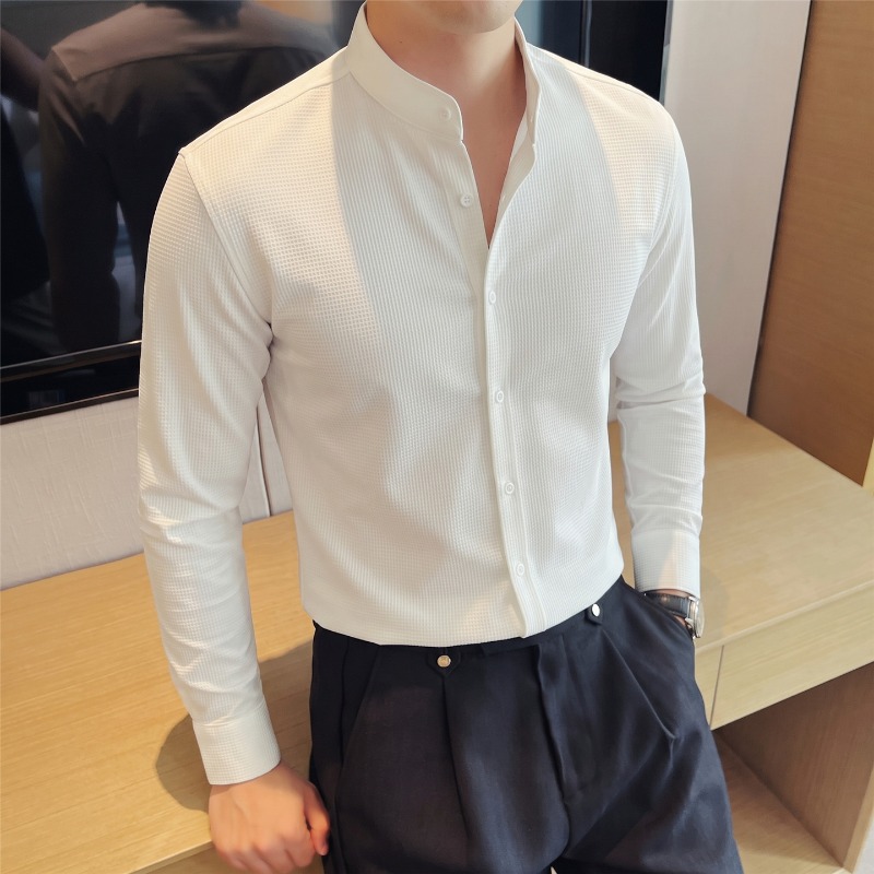 Men's Mandarin Collar Long Sle - Mandarin Collar Formal Shirt Slim Fit 评论和价格
