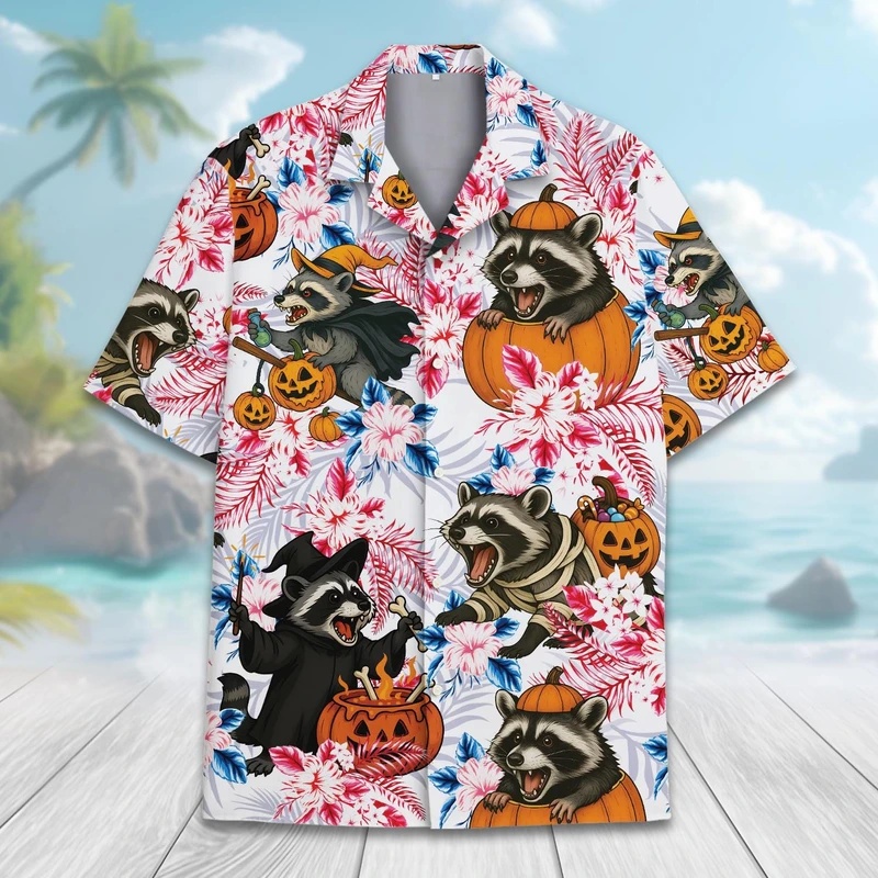 Men's Summer Hawaiian Raccoon  - Vintage Hawaiian Floral Shirt 评论和价格