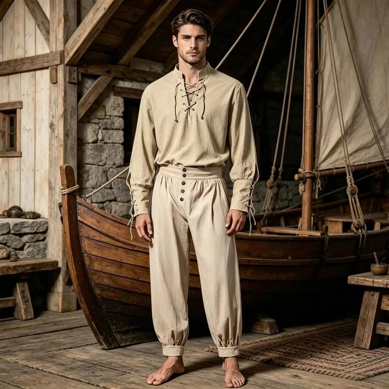 2Pcs Men Medieval Renaissance  - Shirts 评论和价格