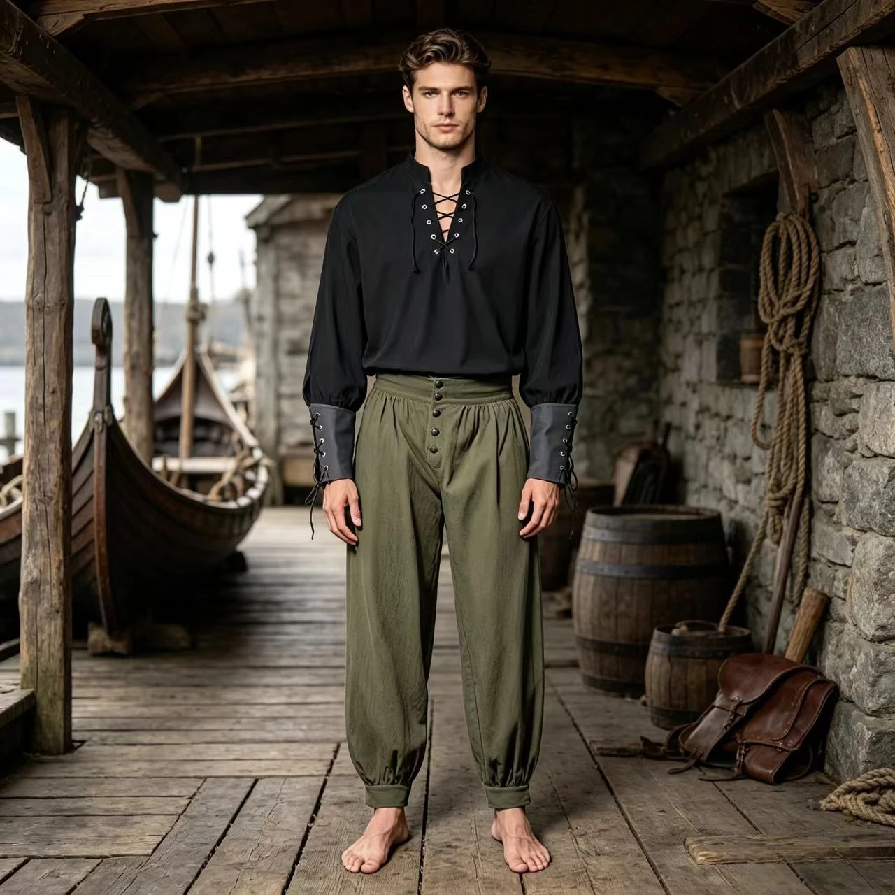2Pcs Men Medieval Renaissance  - Shirts 评论和价格