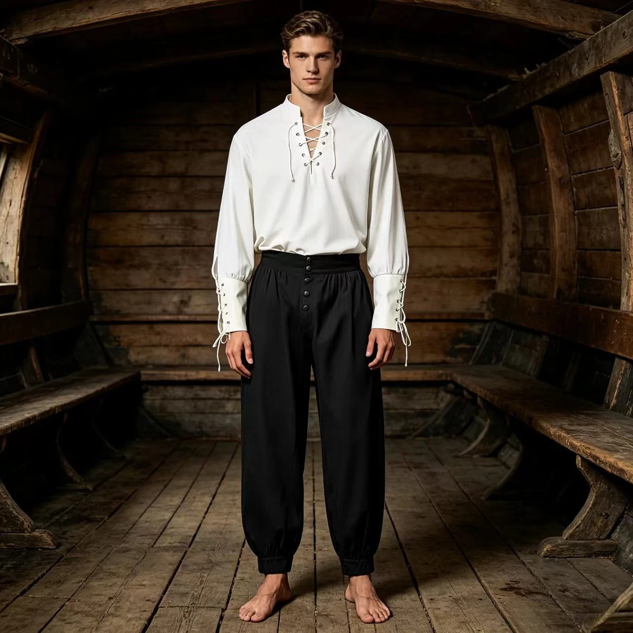 2Pcs Men Medieval Renaissance  - Shirts 评论和价格