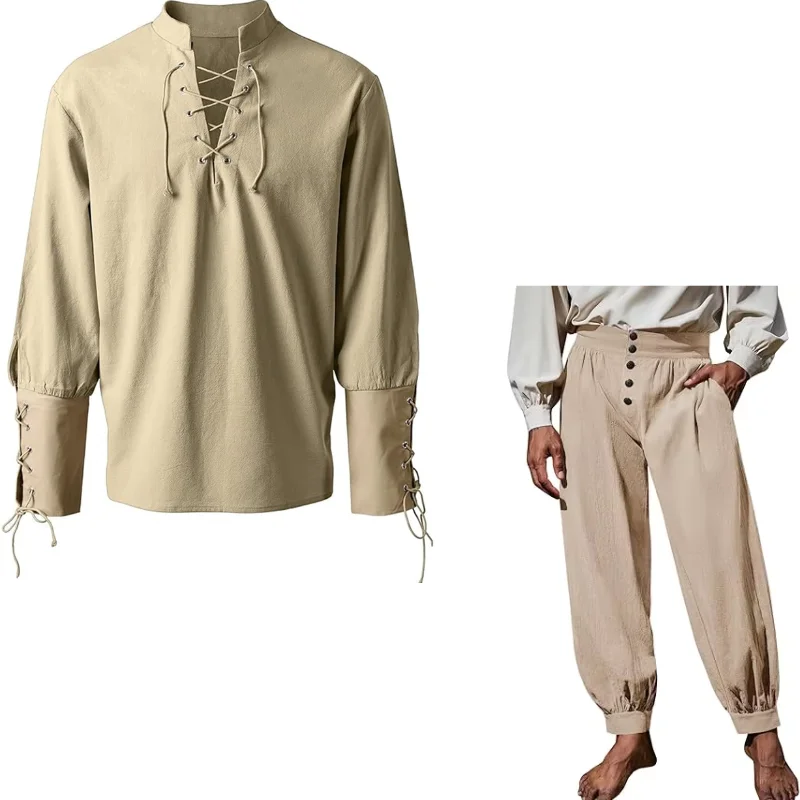 2Pcs Men Medieval Renaissance  - Shirts 评论和价格