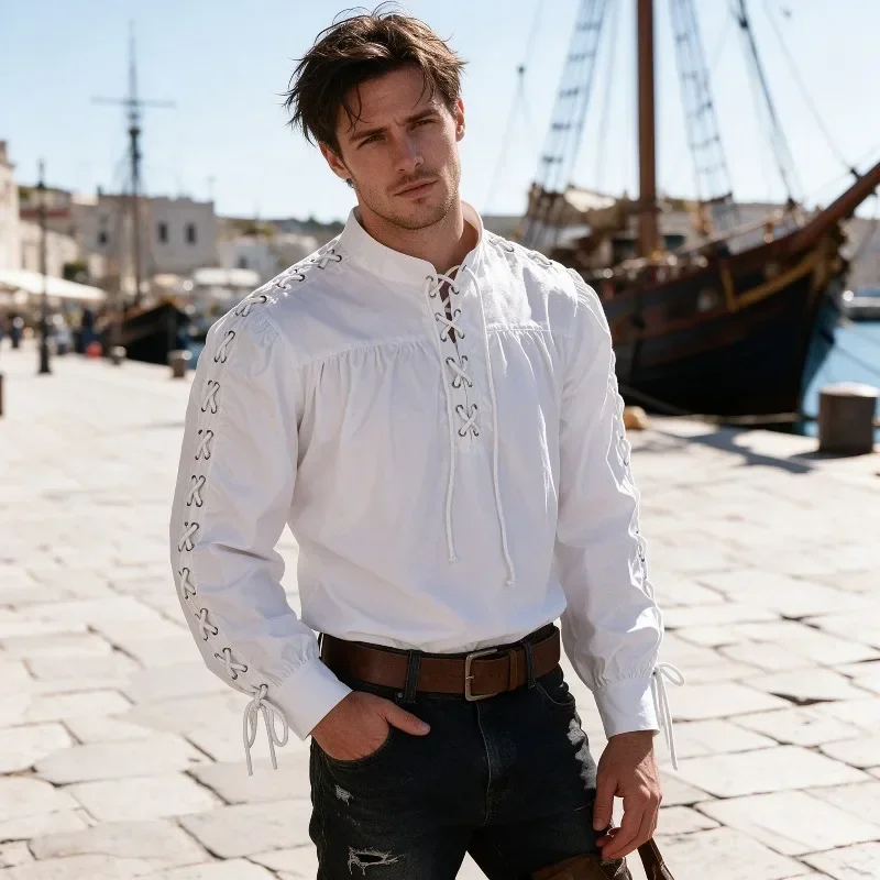 Men Medieval Pirate Shirt Full - Medieval Gothic Lace Up Pirate Shirt 评论和价格