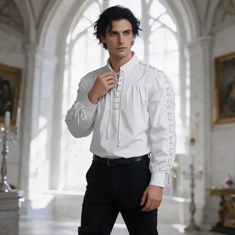 Men Medieval Pirate Shirt Full - Medieval Gothic Lace Up Pirate Shirt 评论和价格