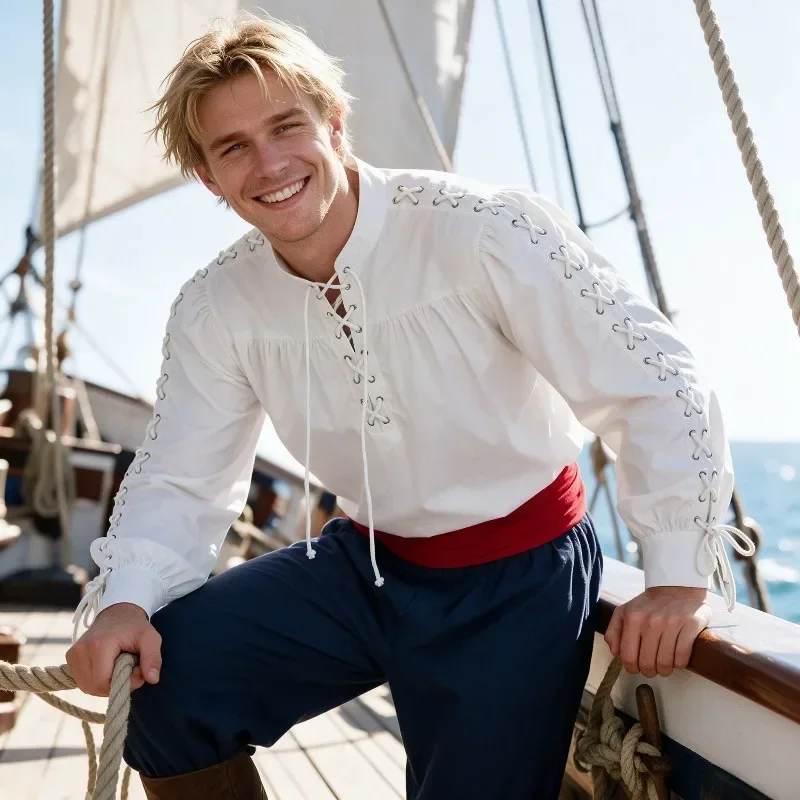 Men Medieval Pirate Shirt Full - Medieval Gothic Lace Up Pirate Shirt 评论和价格