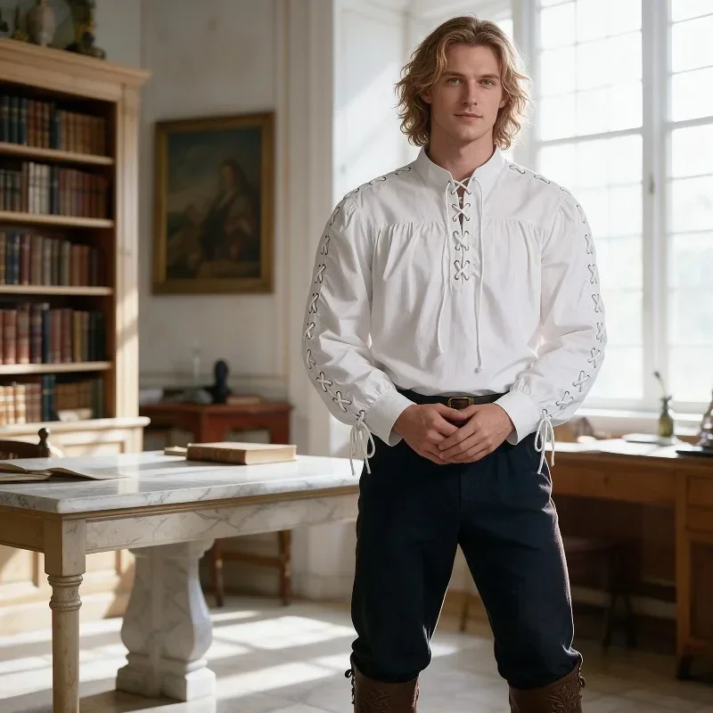 Men Medieval Pirate Shirt Full - Medieval Gothic Lace Up Pirate Shirt 评论和价格