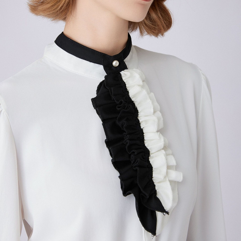 Black White Ruffled Collar Dec - Shirts 评论和价格
