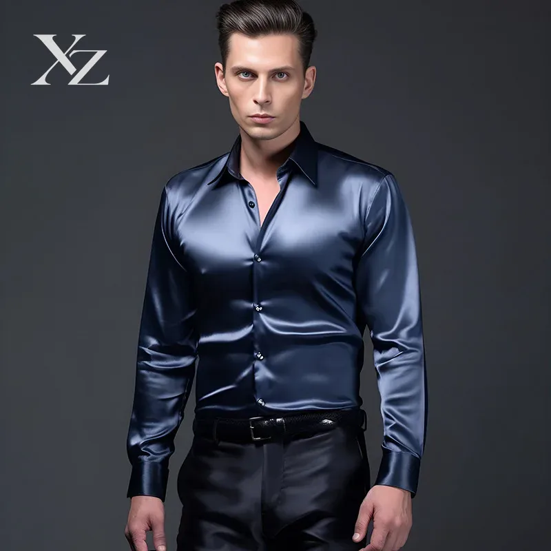 Men's Satin Silk-Like Shiny Sm - Mens Satin Silk Dress Shirt 评论和价格