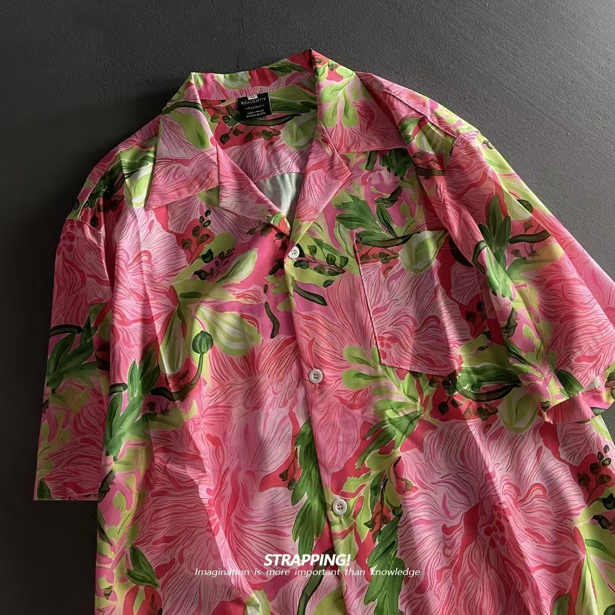 Pink Graffiti Floral Cuban Col - Vintage Hawaiian Floral Shirt 评论和价格