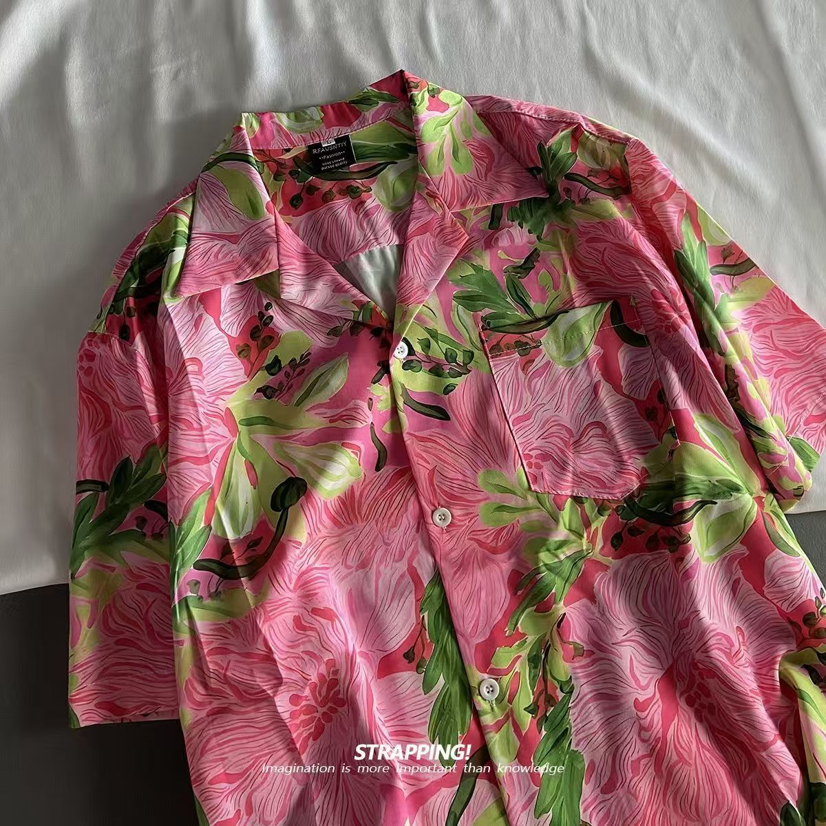 Pink Graffiti Floral Cuban Col - Vintage Hawaiian Floral Shirt 评论和价格