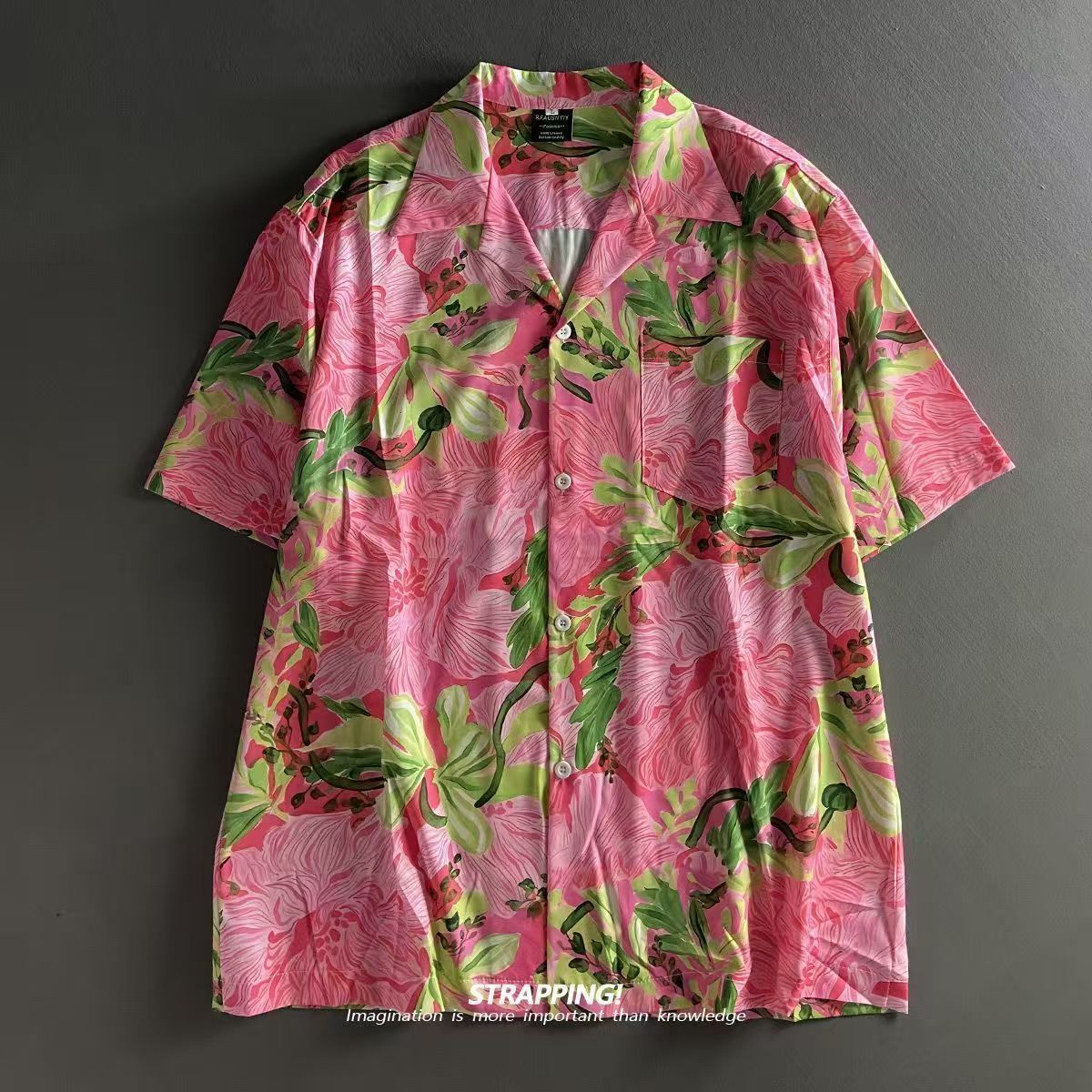 Pink Graffiti Floral Cuban Col - Vintage Hawaiian Floral Shirt 评论和价格