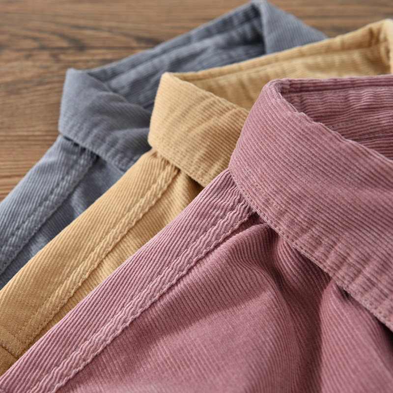 Retro Japanese Style Long Slee - Corduroy Button Up Shirt Men 评论和价格