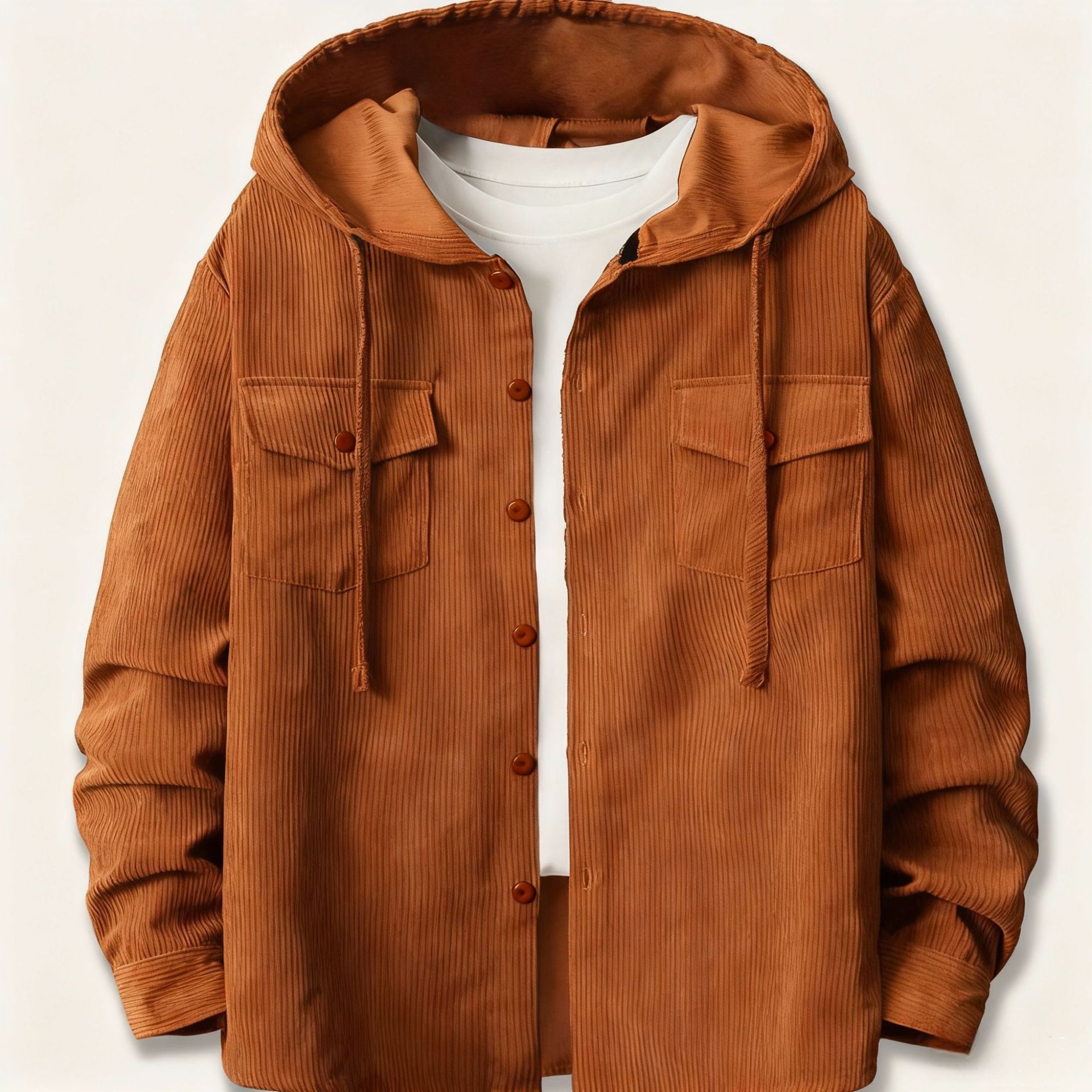 Mens Loose Corduroy Hooded But - Corduroy Button Up Shirt Men 评论和价格
