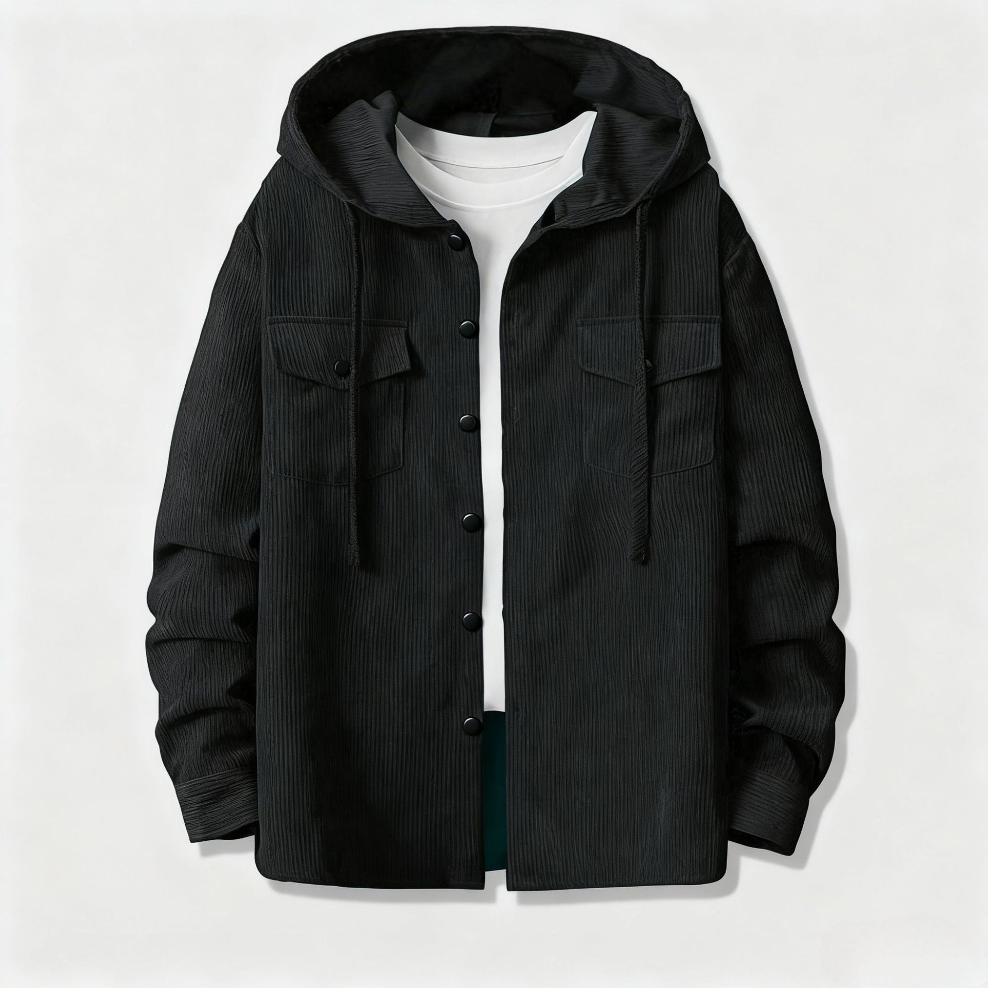 Mens Loose Corduroy Hooded But - Corduroy Button Up Shirt Men 评论和价格