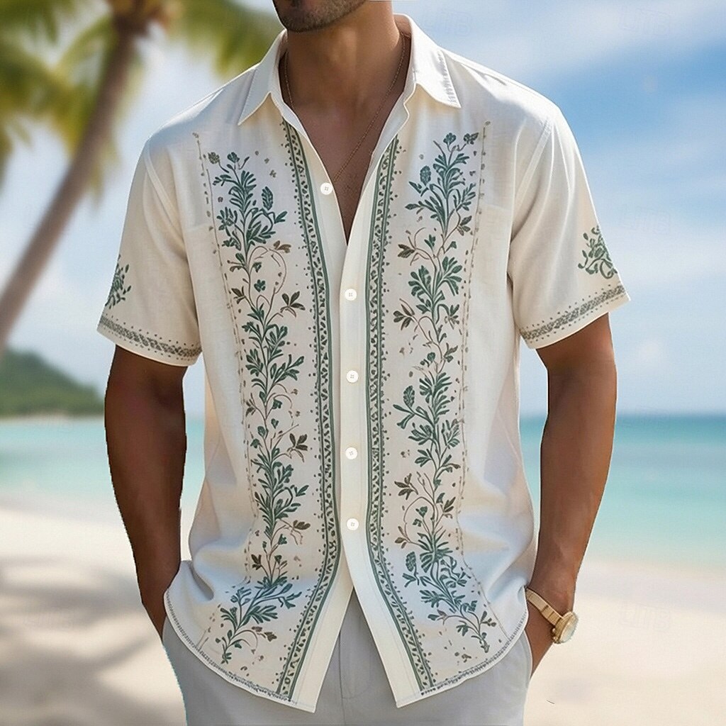 Men's Turndown Collar 3D Print - Vintage Hawaiian Floral Shirt 评论和价格