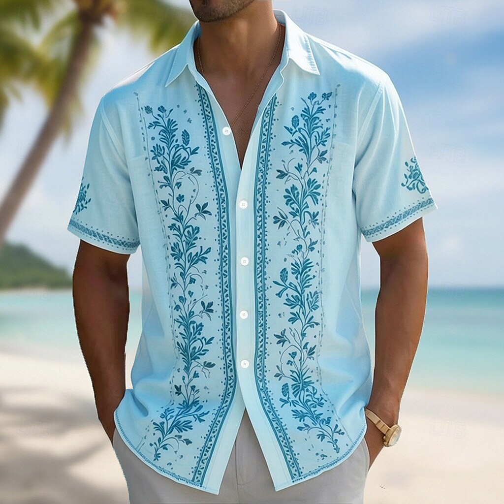 Men's Turndown Collar 3D Print - Vintage Hawaiian Floral Shirt 评论和价格