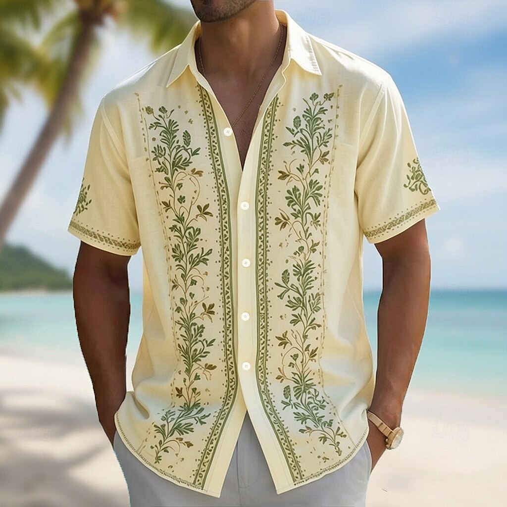 Men's Turndown Collar 3D Print - Vintage Hawaiian Floral Shirt 评论和价格
