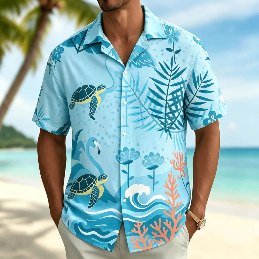 Men's Tropical Flamingo Print  - Vintage Hawaiian Floral Shirt 评论和价格