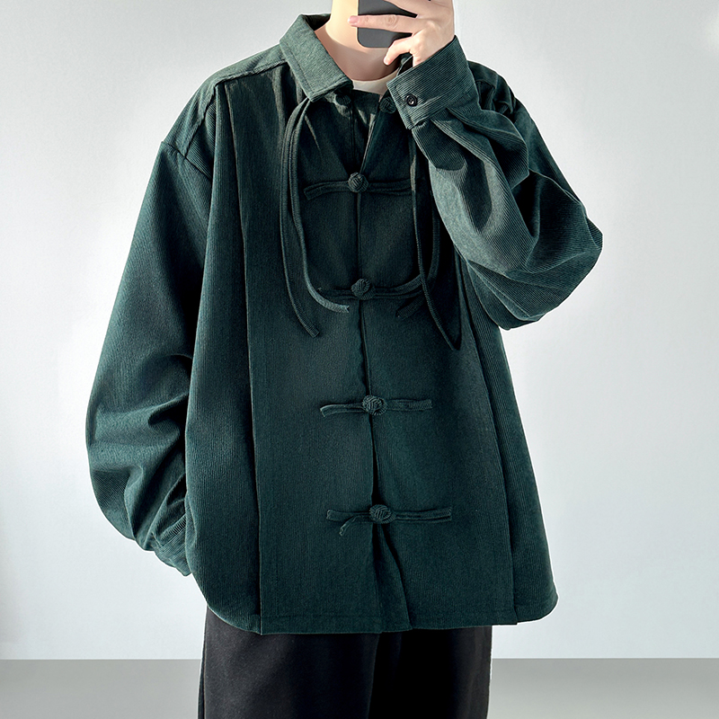 Men Retro Chinese Style Cordur - Corduroy Button Up Shirt Men 评论和价格
