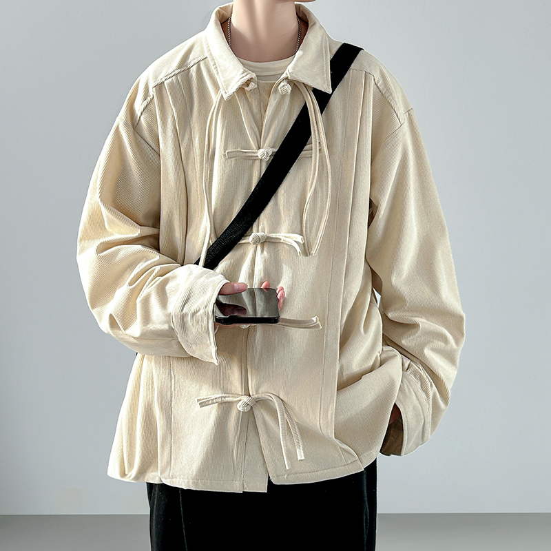 Men Retro Chinese Style Cordur - Corduroy Button Up Shirt Men 评论和价格