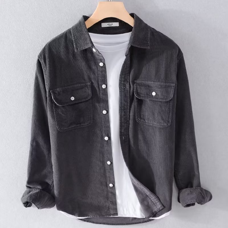 Men's Corduroy Shirt Solid Col - Corduroy Button Up Shirt Men 评论和价格